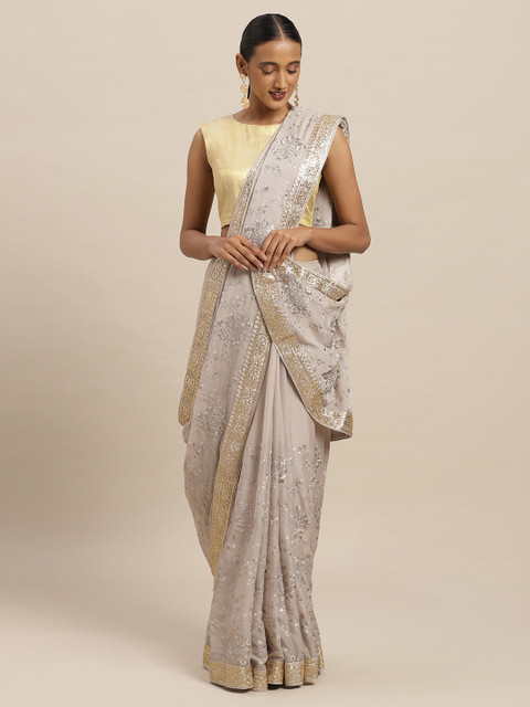 

Soch Grey Embroidered Poly Chiffon Saree