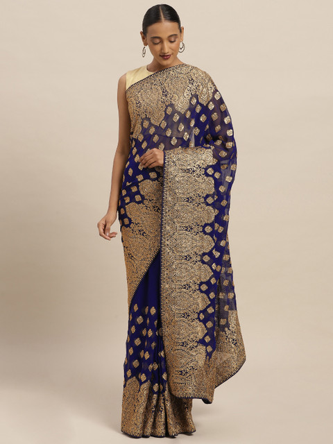 

Soch Navy Blue & Golden Poly Georgette Embroidered Saree