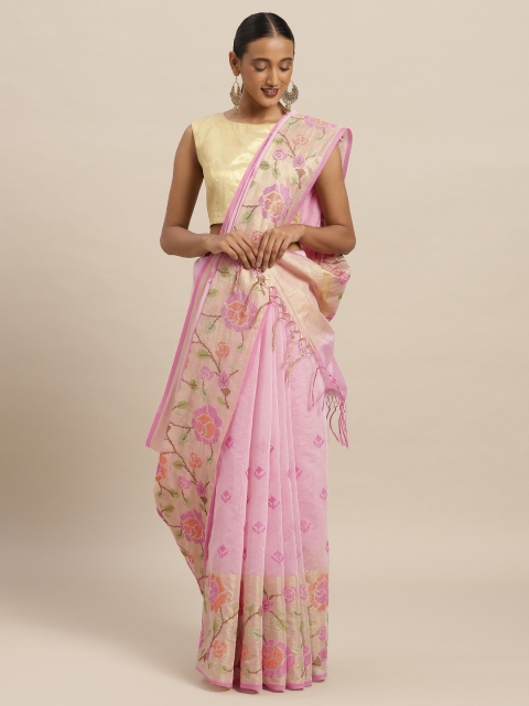 

Soch Pink & Beige Cotton Blend Embroidered Saree