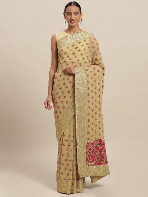 

Soch Beige & Maroon Poly Georgette Embroidered Saree
