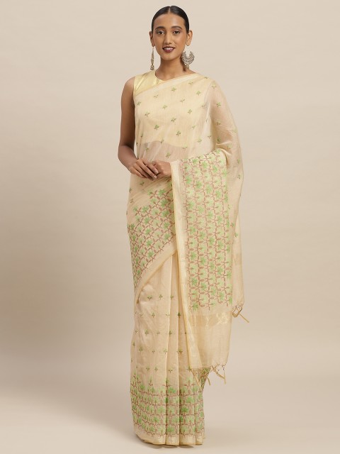 

Soch Beige & Green Cotton Blend Embroidered Saree