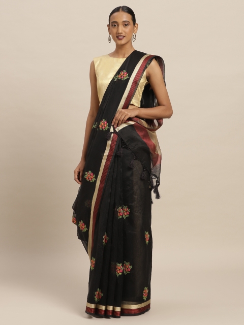 

Soch Black & Pink Polycotton Embroidered Saree