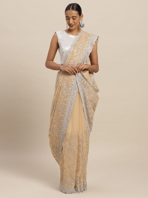 

Soch Beige Embroidered Poly Chiffon Saree