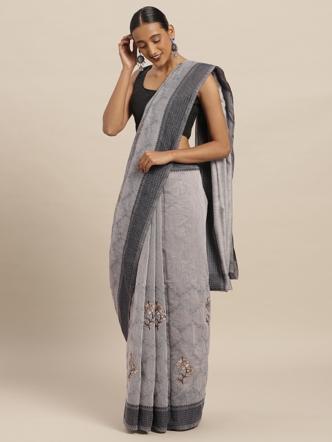 

Soch Grey & Black Polycotton Embroidered Saree