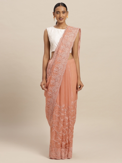 

Soch Peach-Coloured Embroidered Poly Chiffon Saree