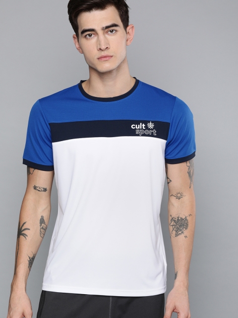 

Cultsport Men Blue & White Colourblocked FLYDRY Round Neck T-shirt
