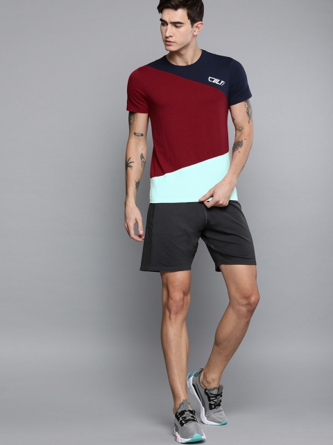 

Cultsport Men Navy Blue & Maroon Colourblocked Round Neck T-shirt