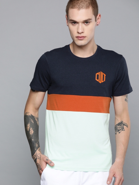 

Cultsport Men Navy Blue & Rust Orange Colourblocked Round Neck T-shirt