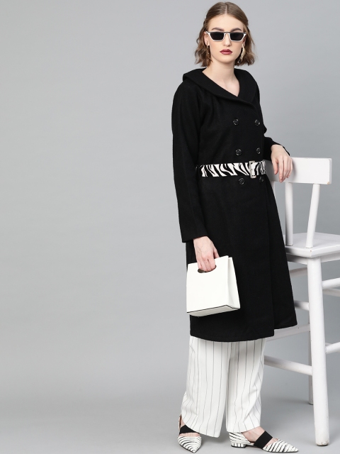 

Athena Women Black Solid Overcoat