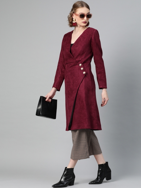 

Athena Women Maroon Suede Finish Solid Wrap Coat