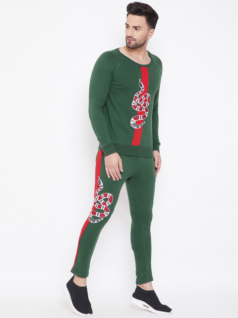 

FUGAZEE Men Green & Red Printed Slim-Fit Tracksuit
