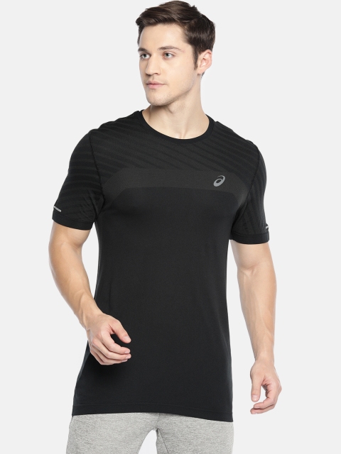 

ASICS Men Black Striped D1 Round Neck Running T-shirt