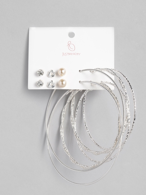 

justpeachy Set of 6 Silver-Plated Earrings