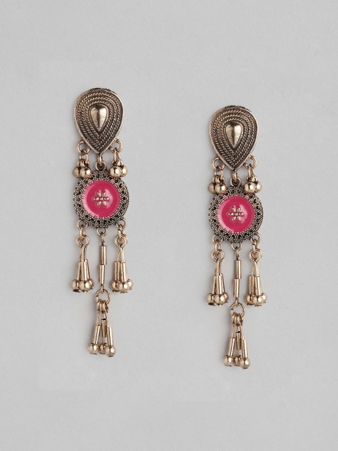 

justpeachy Antique Pink Gold-Plated Enamelled Classic Drop Earrings