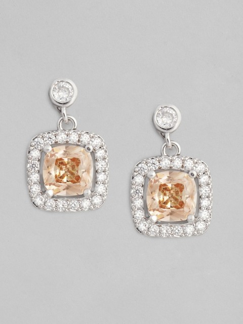 

justpeachy Yellow 925 Sterling Silver-Plated Square Drop Earrings