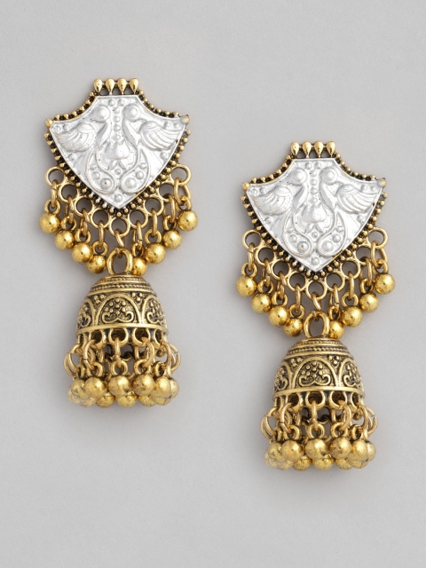 

justpeachy Gold-Toned & Silver-Toned Dome Shaped Jhumkas