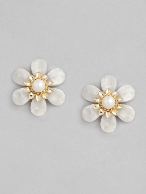 

justpeachy White & Gold-Plated Studded Floral Oversized Studs