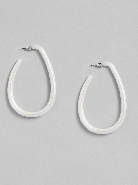 

justpeachy White Teardrop Shaped Hoop Earrings