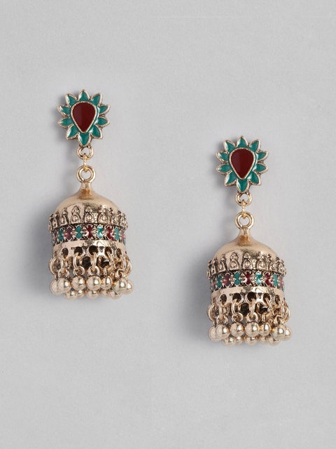 

justpeachy Gold-Plated & Red Enamelled Dome Shaped Jhumkas