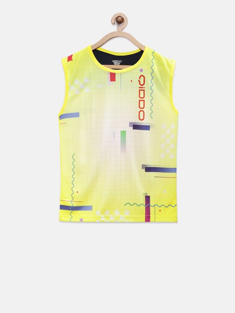 

QIDDO Boys Yellow Printed Round Neck T-shirt