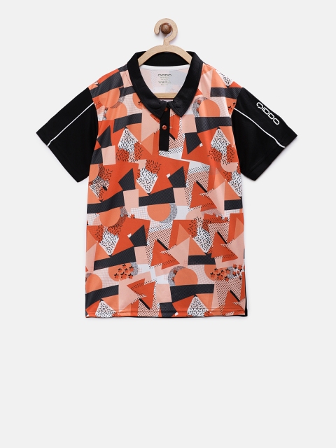 

QIDDO Boys Navy Blue & Orange Printed Polo Collar T-shirt