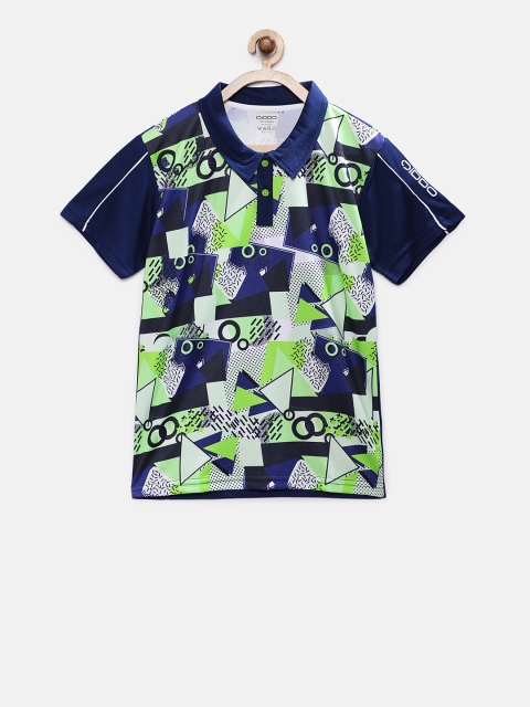 

QIDDO Boys Navy Blue & Green Printed Polo Collar T-shirt