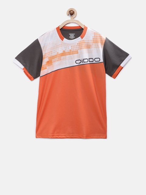 

QIDDO Boys Orange & White Colourblocked Round Neck T-shirt