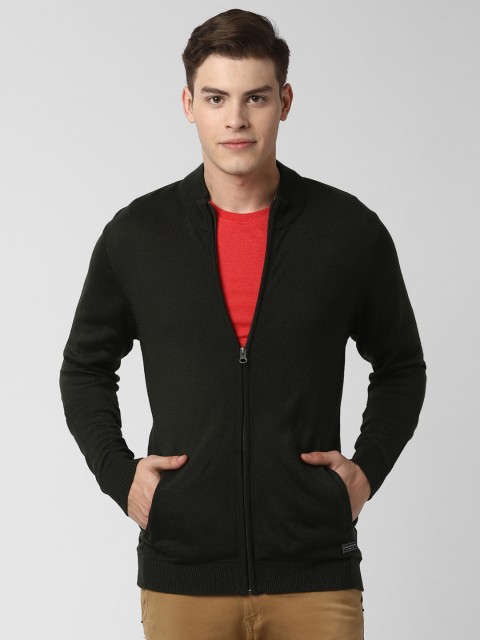 

Peter England Men Olive Green Solid Front-Open Sweater