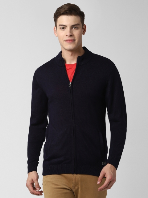 

Peter England Men Navy Blue Solid Front-Open Sweater