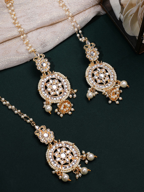 

Rubans Women Gold-Plated Handcrafted Pearl Embellished Statement Jewellery Set