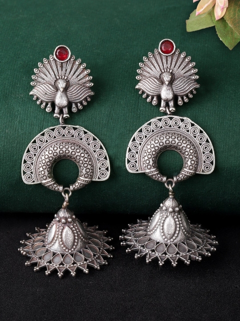 

Rubans Silver-Toned Classic Oxidised Jhumkas