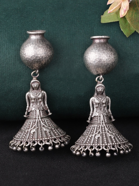 

Rubans Silver-Toned Dome Shaped Jhumkas