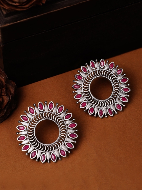 

Rubans Silver-Toned Oxidised Circular Studs