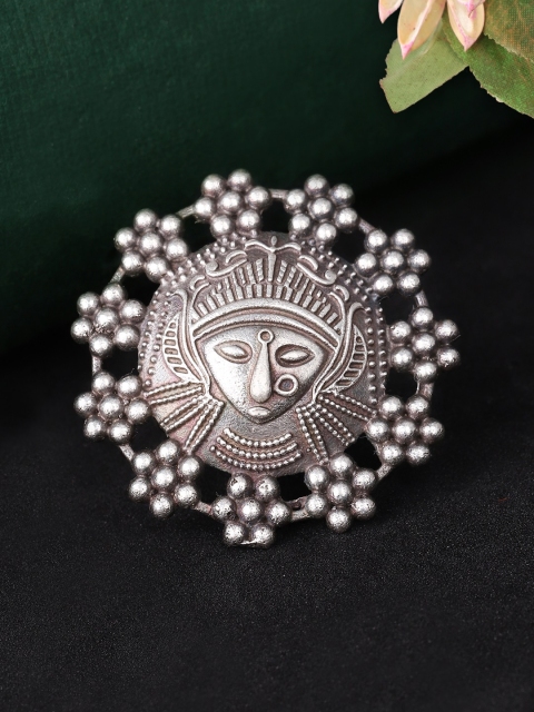 

Rubans Women Silver-Toned Oxidised Statement Finger Ring