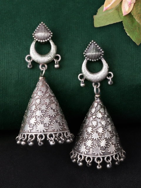 

Rubans Silver-Toned Dome Shaped Oxidised Jhumkas