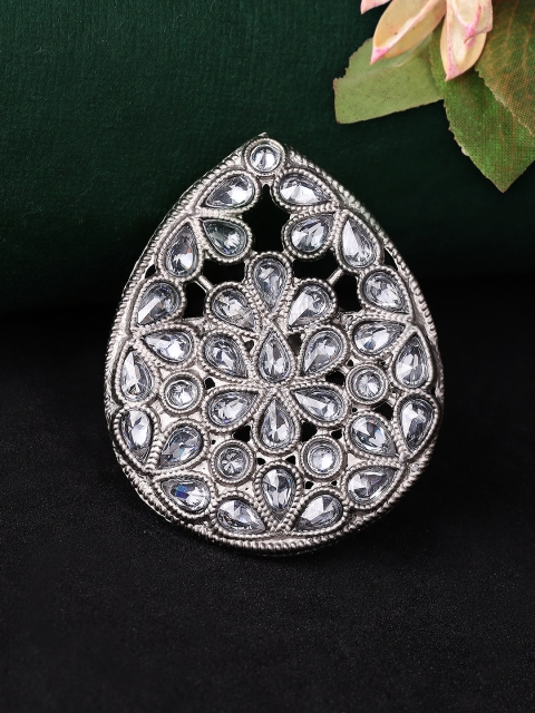 

Rubans Women Silver-Toned Oxidised Statement Finger Ring