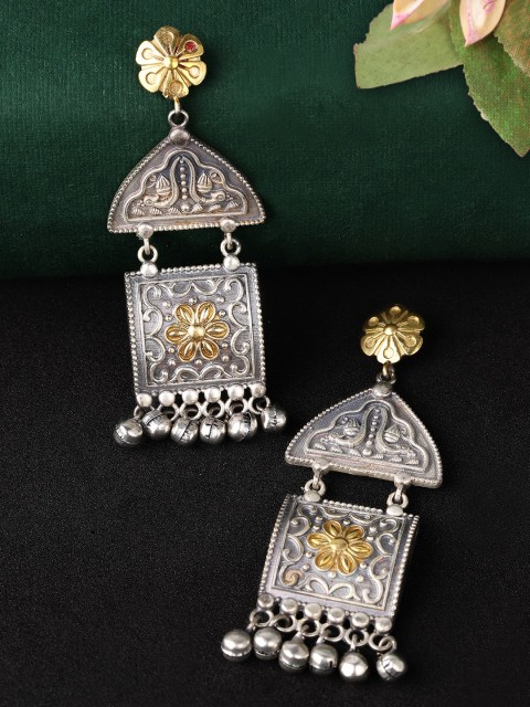 

Rubans Silver-Toned Classic Drop Oxidised Earrings
