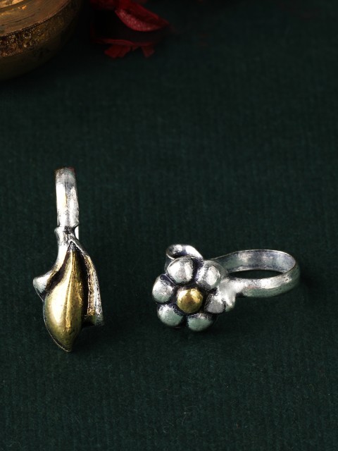 

Rubans Set of 2 Dual-Toned Oxidised Nose Studs, Silver