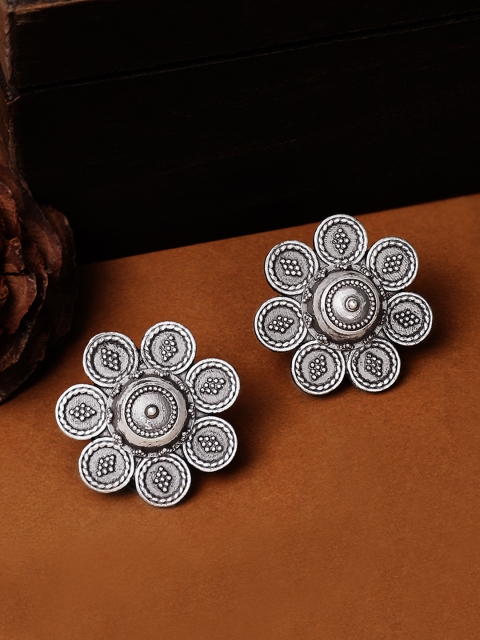 

Rubans Silver-Plated Floral Oxidised Studs