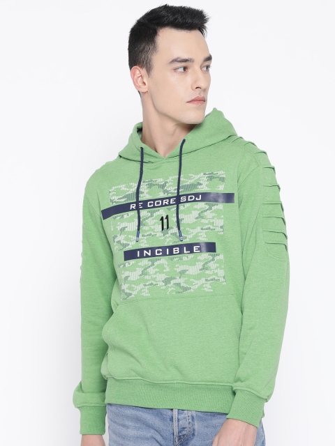 

Duke Stardust Men Green & Navy Blue Printed Hooded Sweatshirt