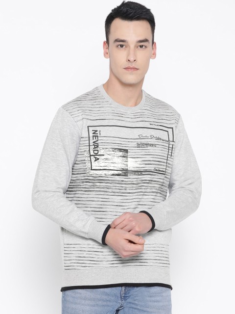 

Duke Men Grey Melange & Black Printed Sweatshirt