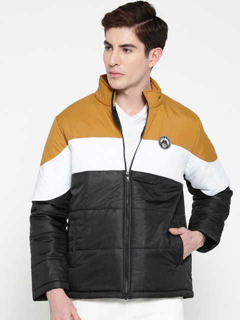 

Duke Men Black & Mustard Yellow Colourblocked Padded Jacket