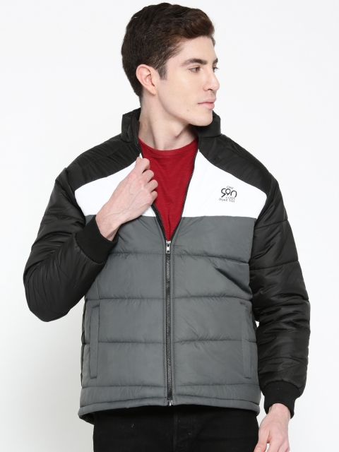 

Duke Men Charcoal Grey & White Colourblocked Padded Jacket
