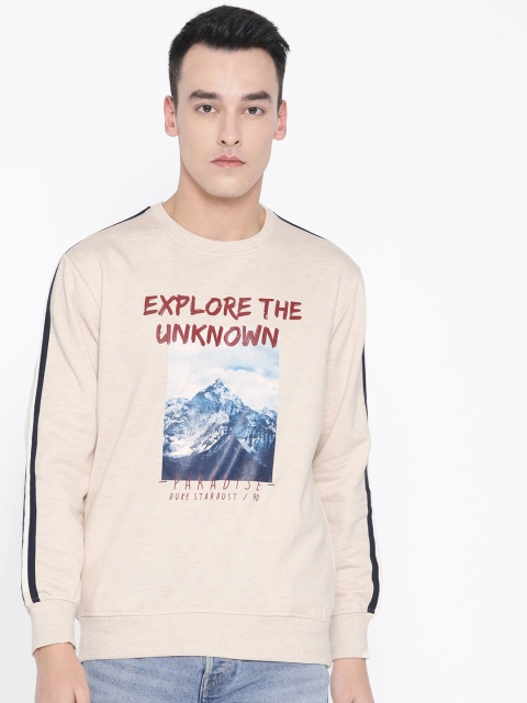 

Duke Men Peach-Coloured Printed Sweatshirt