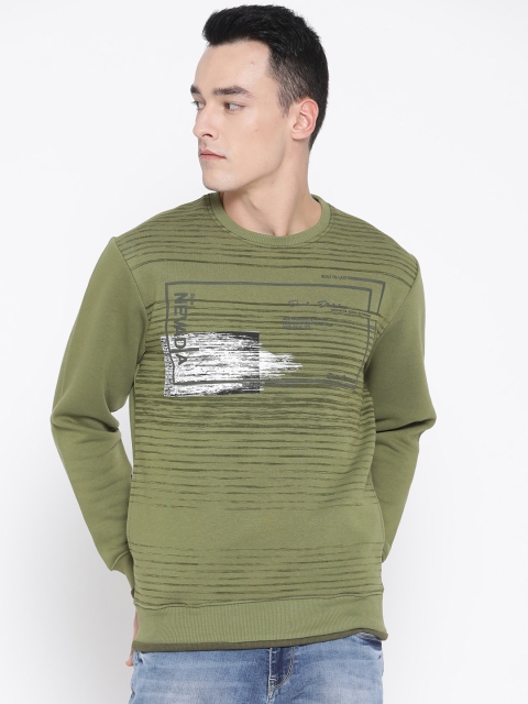 

Duke Men Olive Green Striped Sweatshirt