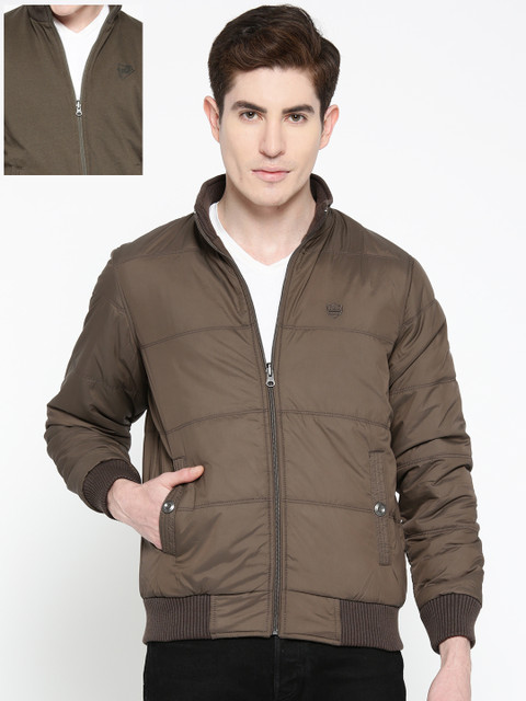 

Duke Men Olive Green & Olive Green Solid Reversible Bomber Jacket