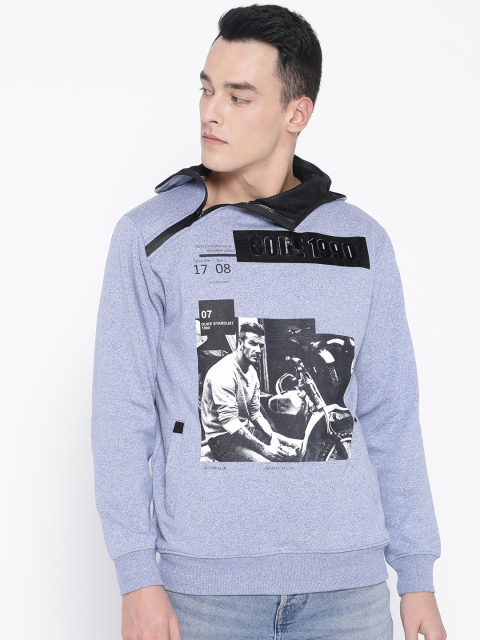 

Duke Men Blue & Black Printed Hooded Sweatshirt