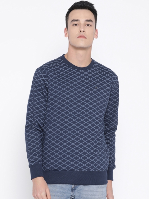

Duke Men Navy Blue Checked Sweatshirt