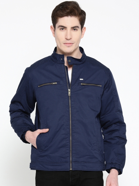 

Duke Men Navy Blue Solid Padded Jacket