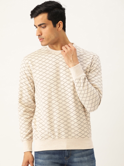 

Duke Men Peach-Coloured & Grey Checked Sweatshirt